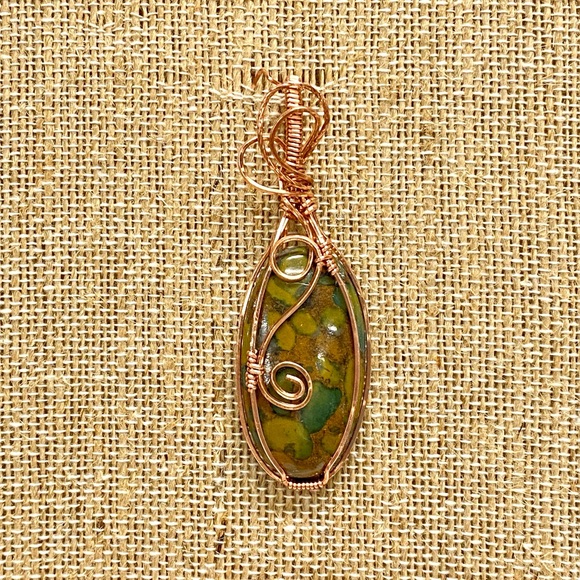 HANDMADE Fruit Jasper Hand Wrapped in Bare Copper Wire Pendant, Gift For Her - Picture 7 of 10